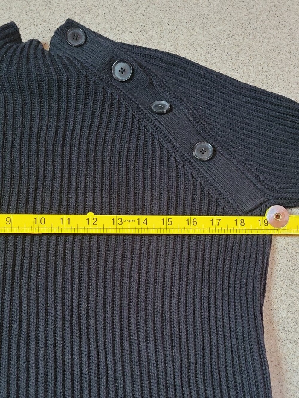 GAP Black Asymmetrical Button Raglan Rib Knit 100% Cotton Sweater Women's Size M - Picture 7 of 10